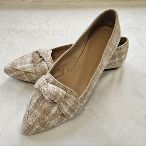 Ann Taylor Loafers Women Sz 6.5 Tan Beige & Cream Plaid Fabric Upper